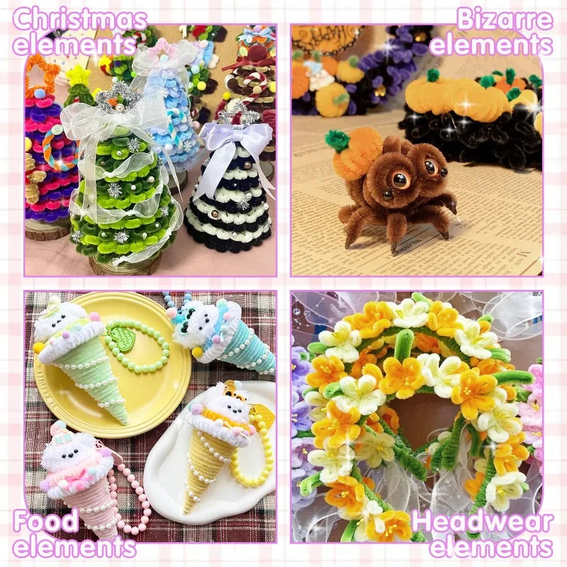 Chenille Stem Colorful Fluffy Soft Bendable Pipe Cleaner Crafts DIY Handmade Crafts Materials Kids Toys Wedding Party Decoration Zpaxo