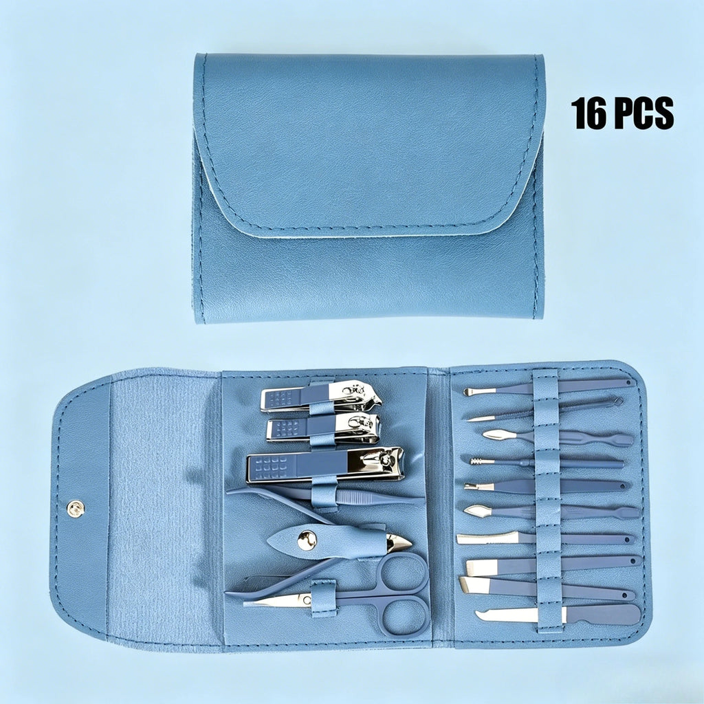 16Pcs Professional Manicure Pedicure Set Nail Clippers Cuticle Nippers Kit With Travel Case Zpaxo Blue-h