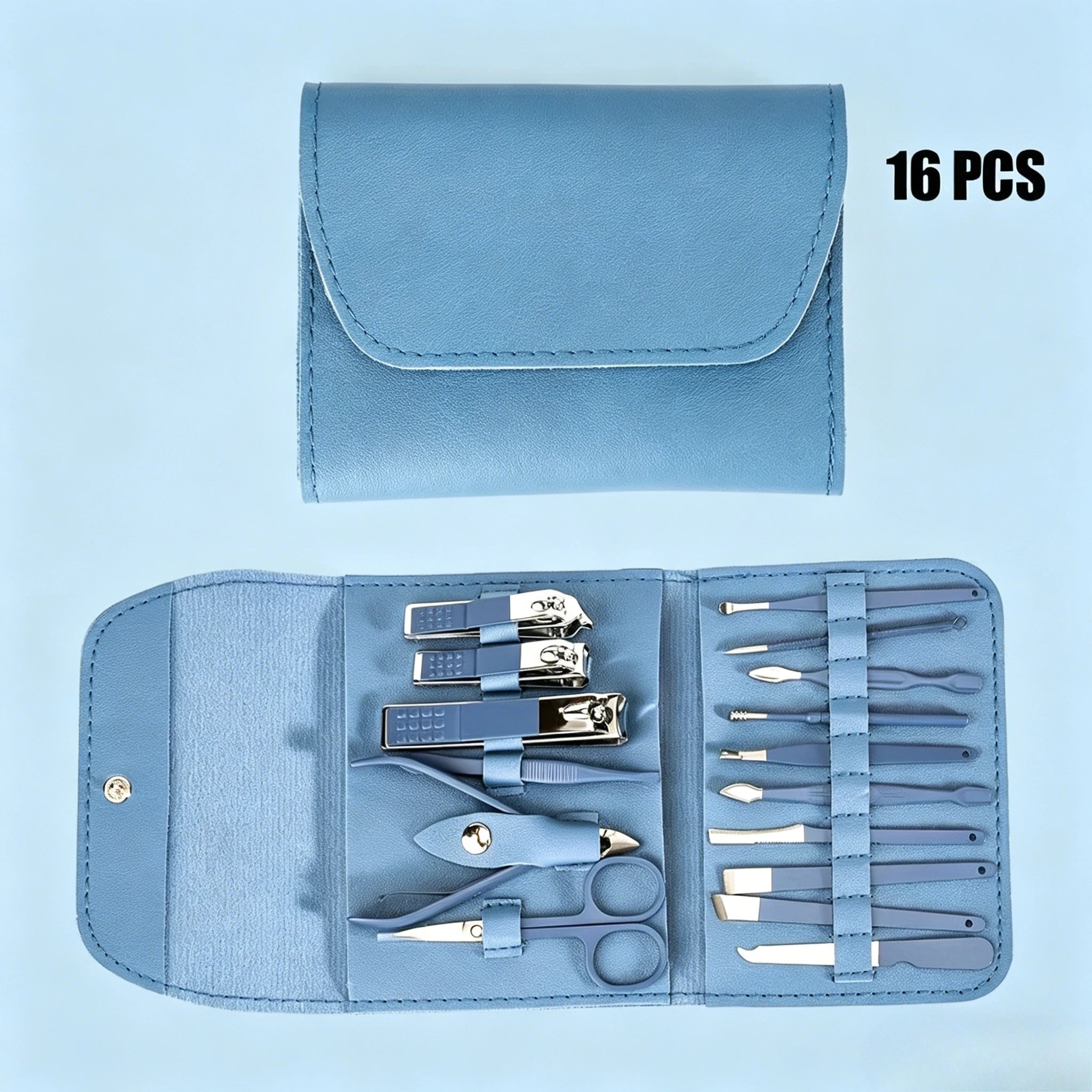 16Pcs Professional Manicure Pedicure Set Nail Clippers Cuticle Nippers Kit With Travel Case Zpaxo Blue-h