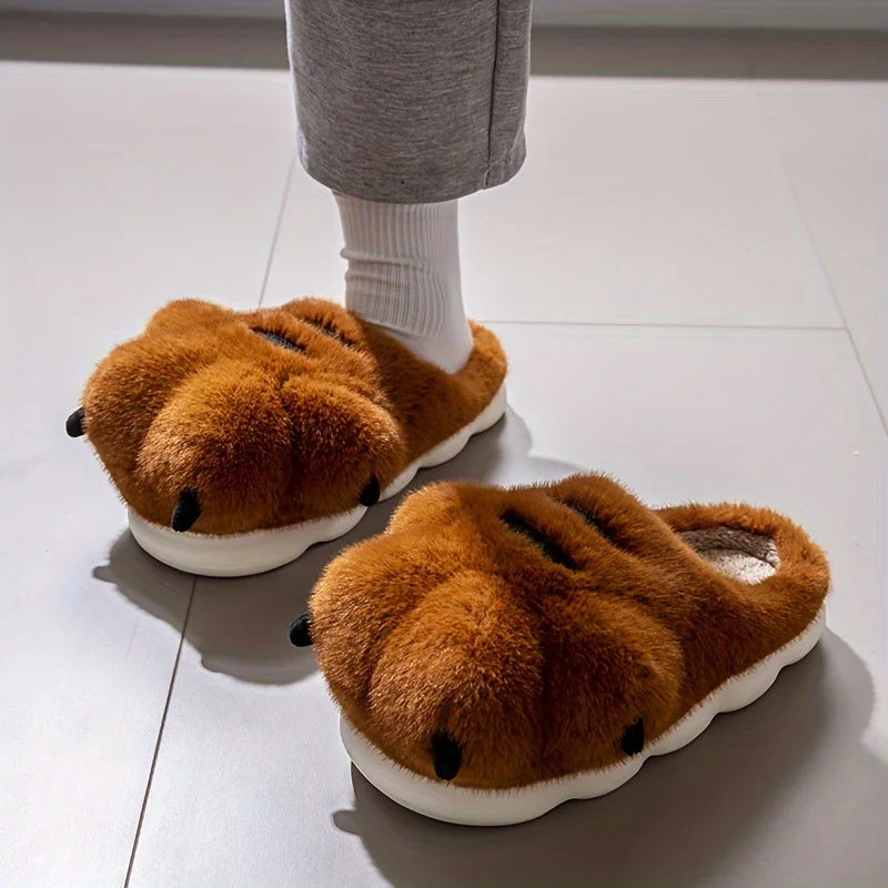 Cute Cartoon Fluffy Slippers Women Men Winter Warm Soft Plush Big Paw Zpaxo