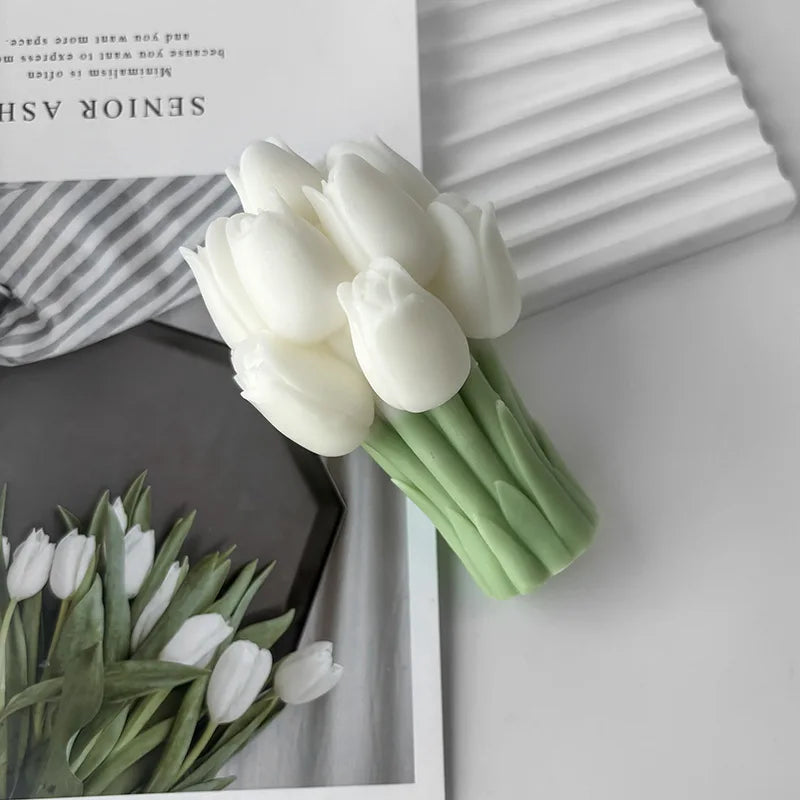 3D Tulip Candle Silicone Mold DIY Tulips Bouquet Flower Aroma Soap Plaster Polymer Clay Wax Craft Making Home Wedding Decor Zpaxo