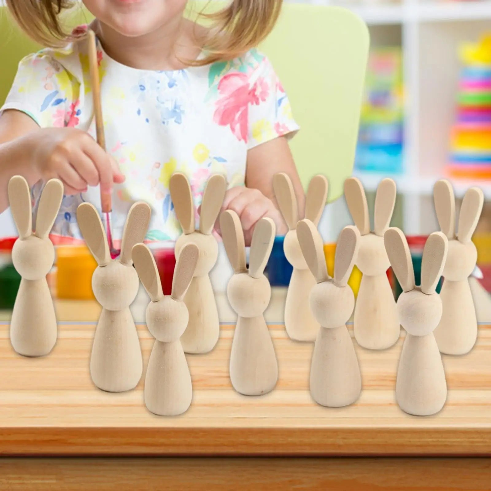 10Pcs Wooden Peg Dolls Decorations Blank Puppets Rabbit Peg Doll Bodies for Arts Crafts Boys Girls Party Fairy Garden Home Decor Zpaxo