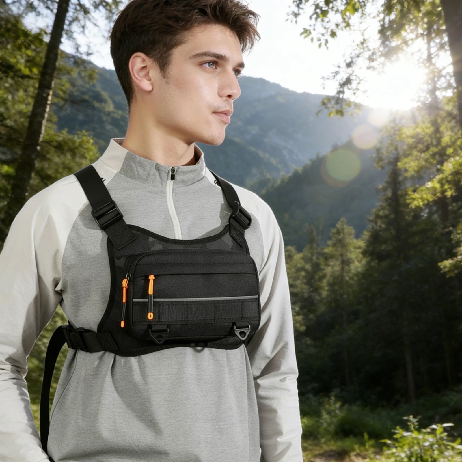 Sports Hiking Chest Bag Reflective Strips Water-resistant Waist Front