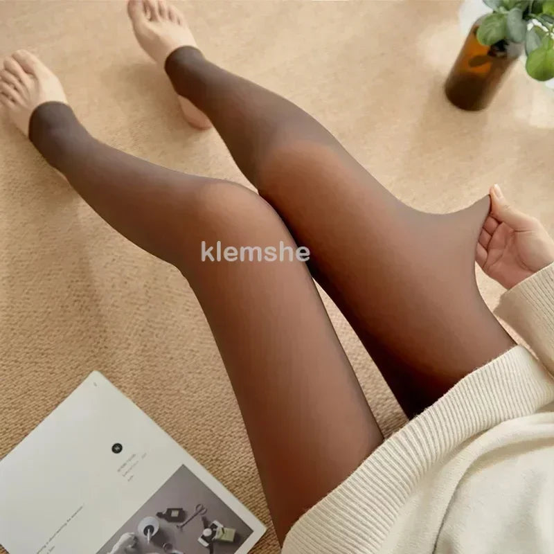 Women's Warm Hot Mesh Fleece Tights Insulated Pantyhose Skin Effect Translucent Stockings Sexy Underwear High Elastic Leggings Zpaxo half foot coffee 80g no fleece
