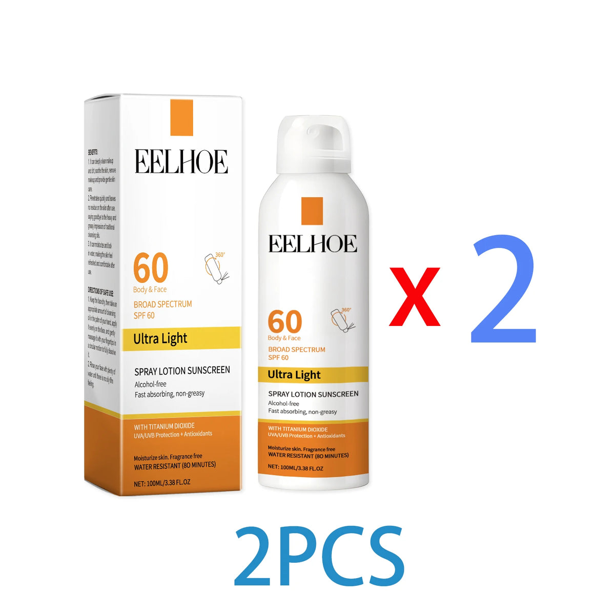 Moisturizing Sunscreen Spray SPF 50 PA+ Lightweight Non-Greasy Hydration Mist for Sensitive Skin Daily UV Protection Makeup Base Zpaxo 2PCS