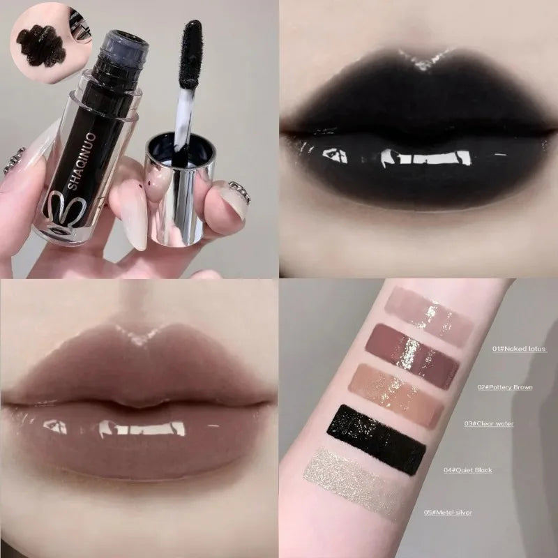 Water Light Mirror Lip Gloss Crystal Nude Jelly Lipstick Moisturizing Lasting Cool Black Silver Pearl Sparkling Lip Oil Cosmetic Zpaxo