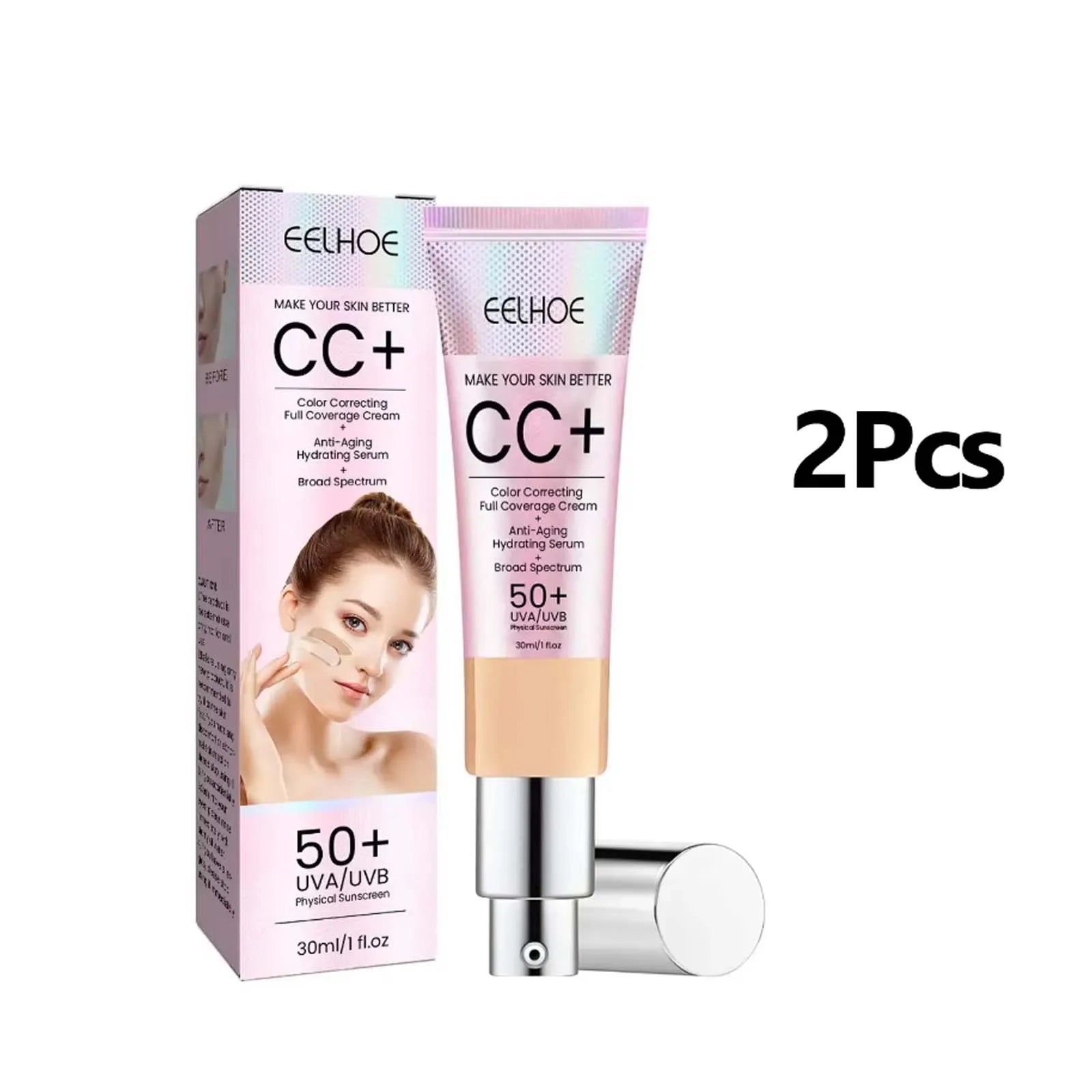 Eelhoe CC Cream Foundation SPF 50 – Concealer & Moisturizer CC Cream Foundation Zpaxo 2PCS Medium Skin