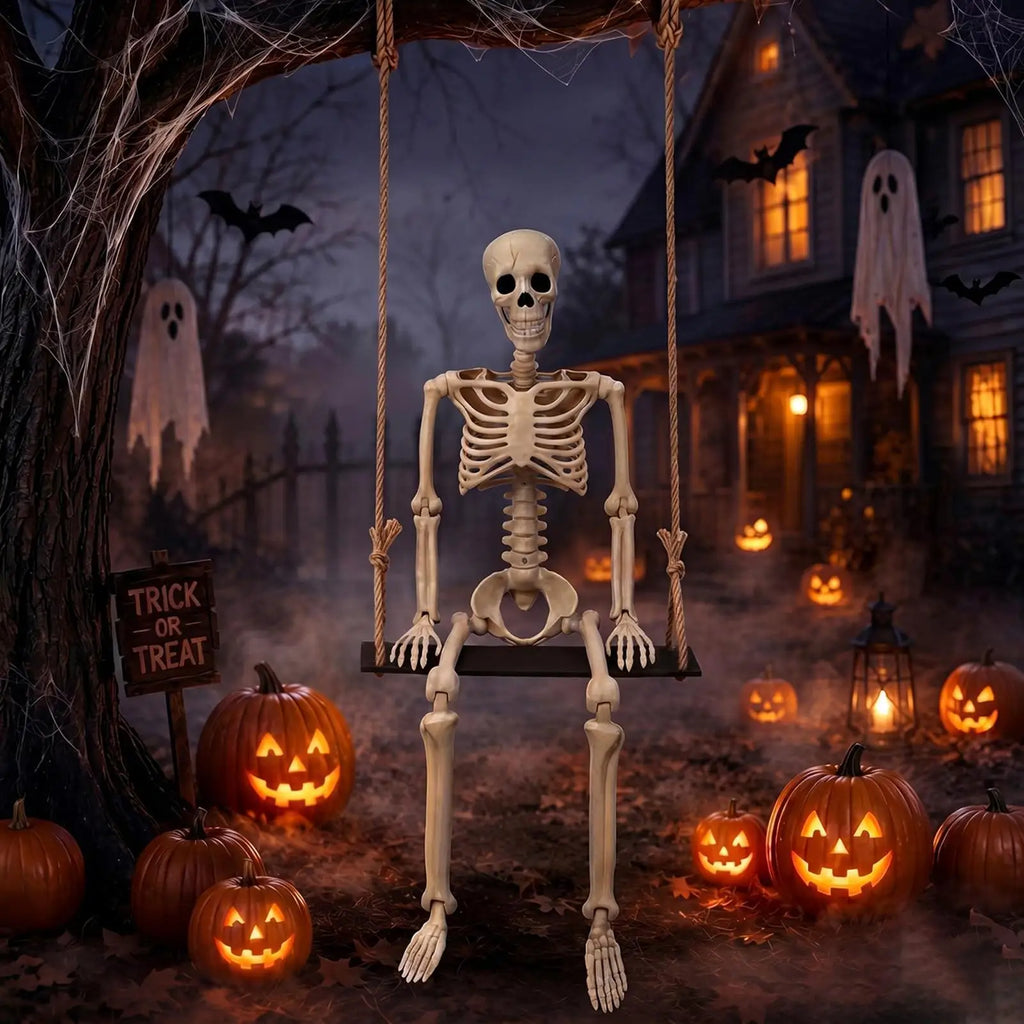 Halloween Swinging Skeleton Outdoor Halloween Spooky Decor Patio Hanging Decorations for Outdoor Garden Yard Courtyard Porch Zpaxo