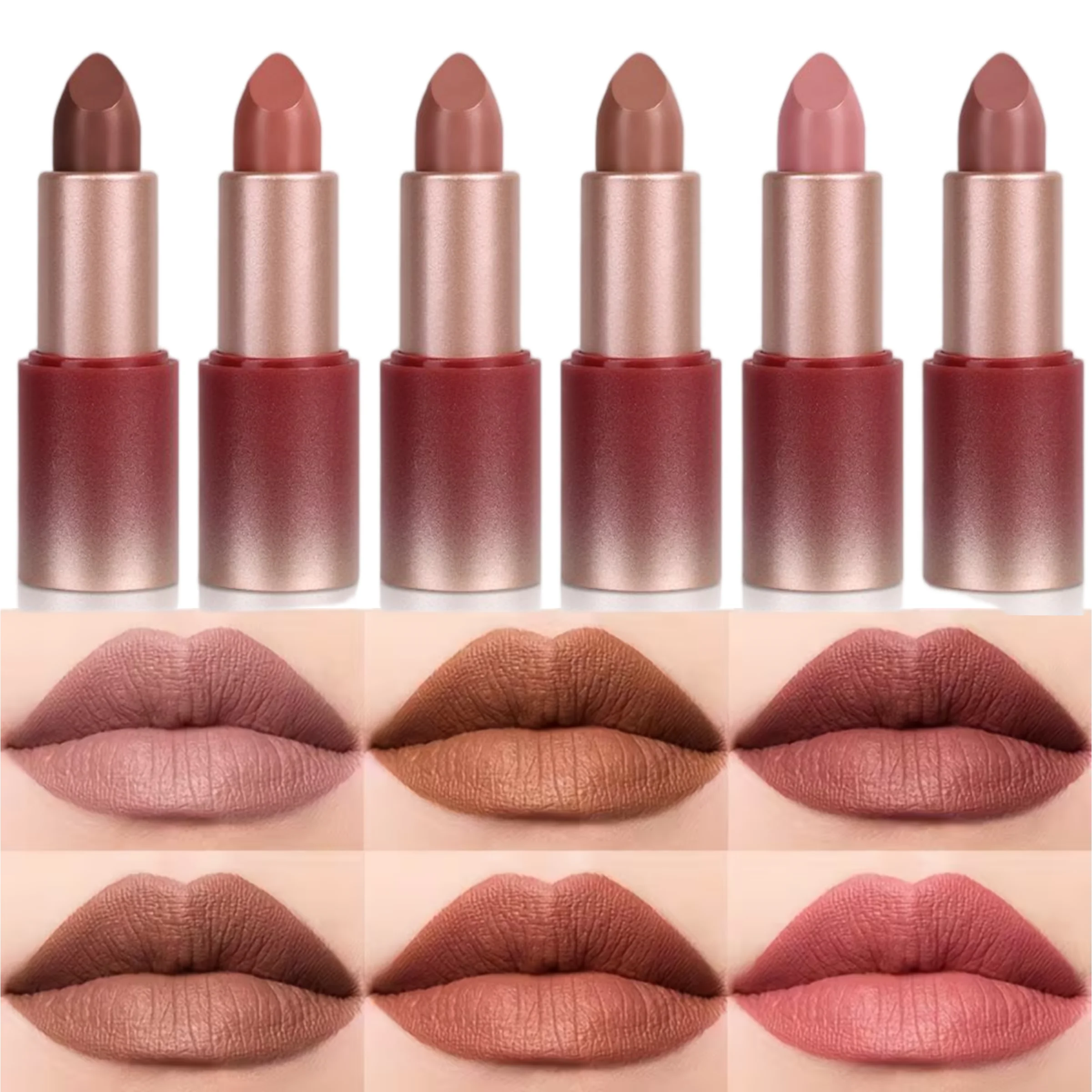 1PC 6-color Matte Lipstick, Nude Lipstick Matte Lipstick Rich Color Lip Makeup Tool,Waterproof And Long-Lasting Zpaxo