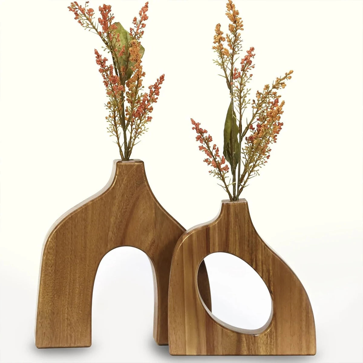 2-Pack Wooden Vases – Scandinavian Tabletop Centerpiece Decor