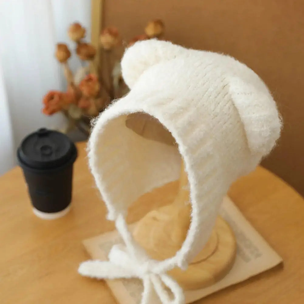 Autumn/Winter Cute Plush Wool Hat with Bear Ear Cold-proof Windproof Knitted Hat Long-lasting Warm for Women Girls Zpaxo