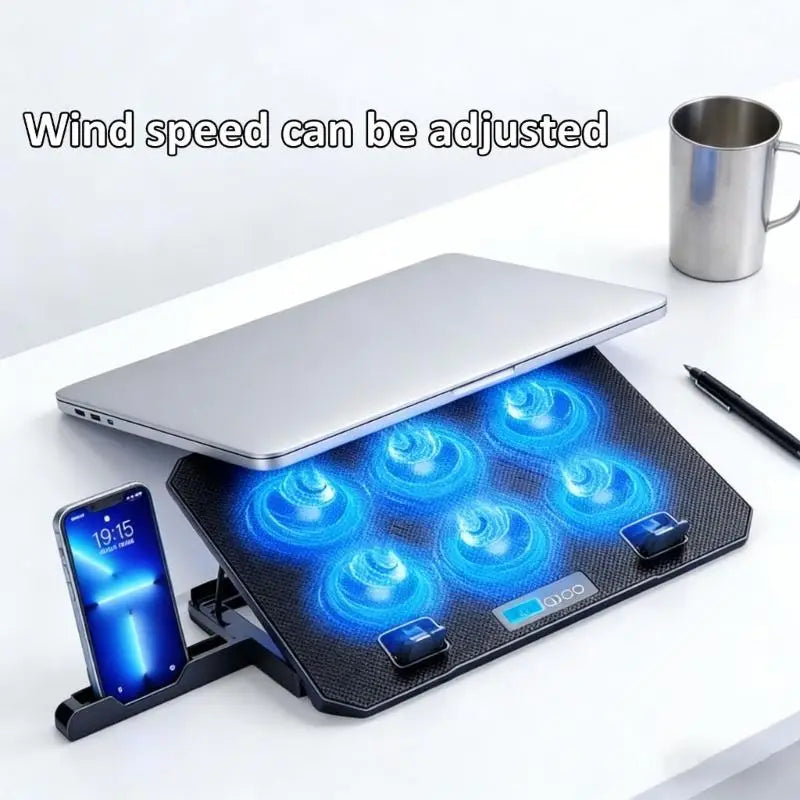 652F Foldable Cooling Pad Laptop Cooling with 6 Quiet Fan Laptop Stand with 2 USB Port Phone Holder for Notebook Accessories Zpaxo