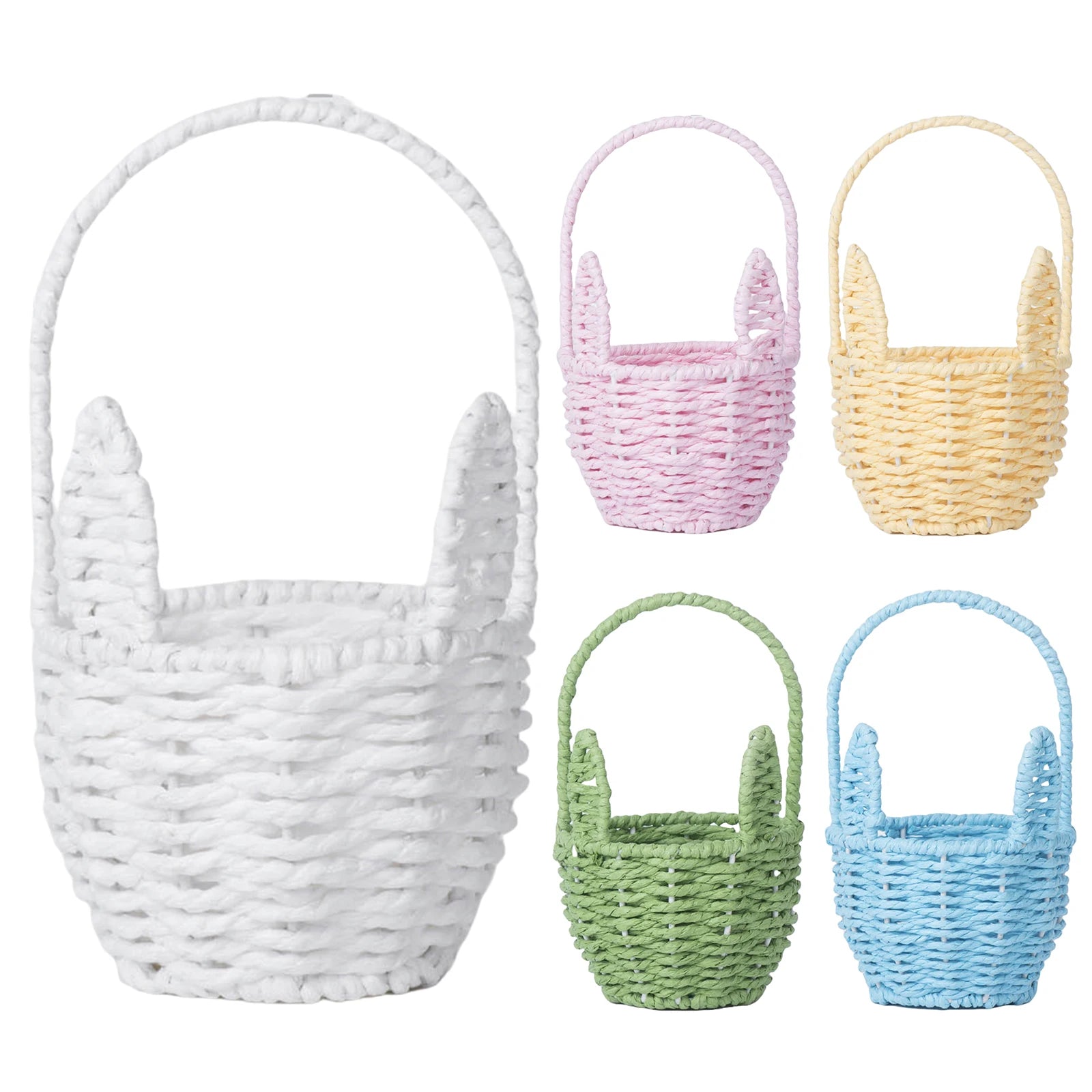 Easter Mini Handmade Rabbit Baskets Handle Cartoon Woven Ear