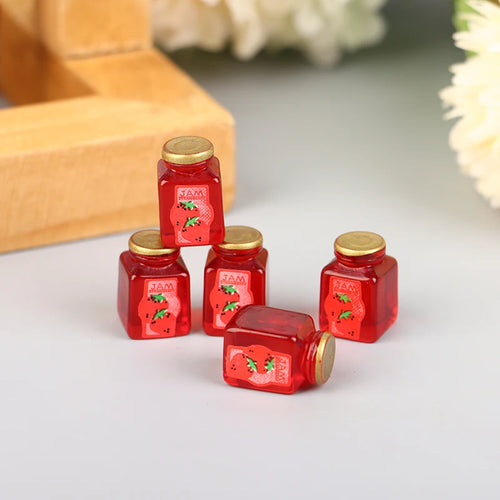 ▶5Pcs 1/12 Dollhouse Strawberry Sauce Jam Jar Dollhouse Miniature Kitchen Food Accessories Dolls House Decorations Toys Zpaxo