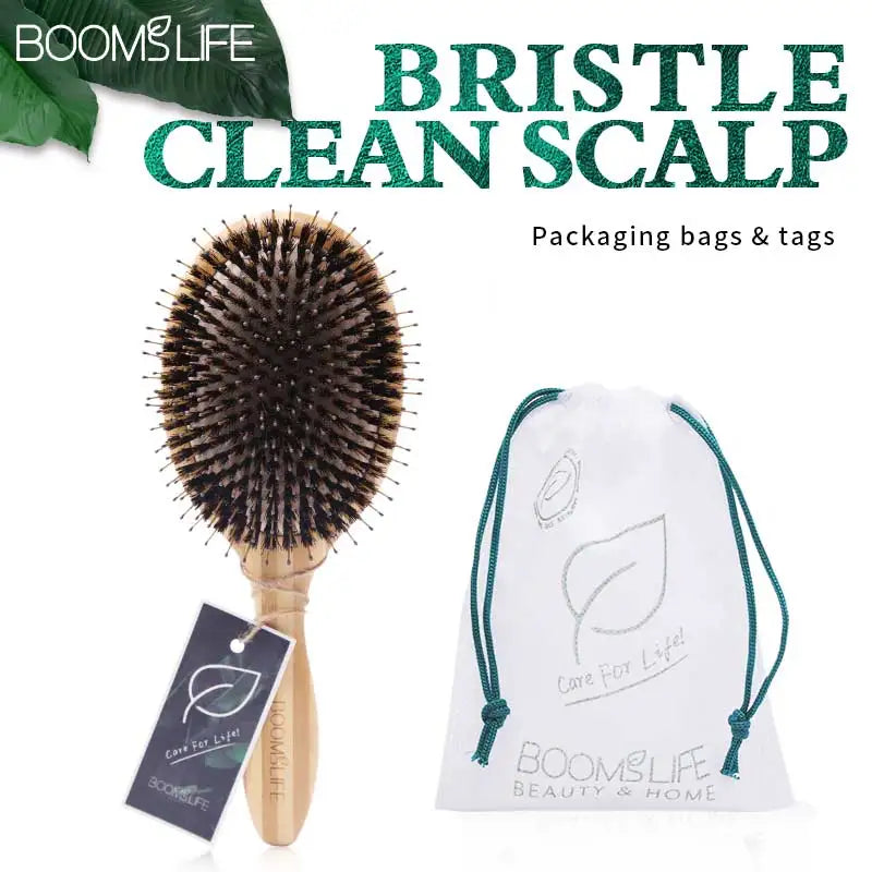 Soft Boar Bristle Hair Brush and Comb For hair Bamboo Hair Brush Massage Hair Combs for Women Hair Beauty Care Salon Tools Zpaxo
