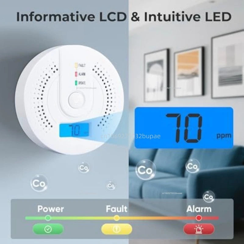 Independent CO Alarm Sensor Carbon Monoxide Alarm Detector High Sensitive Warning LED Display CO Alarm Battery Powered Zpaxo
