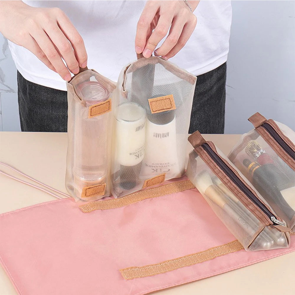 4 in 1 Detachable Makeup Bag Portable Travel Wash Bag with Mesh Compartments Large Capacity Cosmetic Storage Toiletry Bag Zpaxo