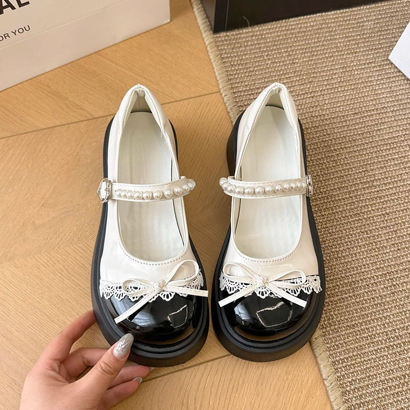 Exquisite Retro Silver French Thick Sole Shallow Single Shoe Women