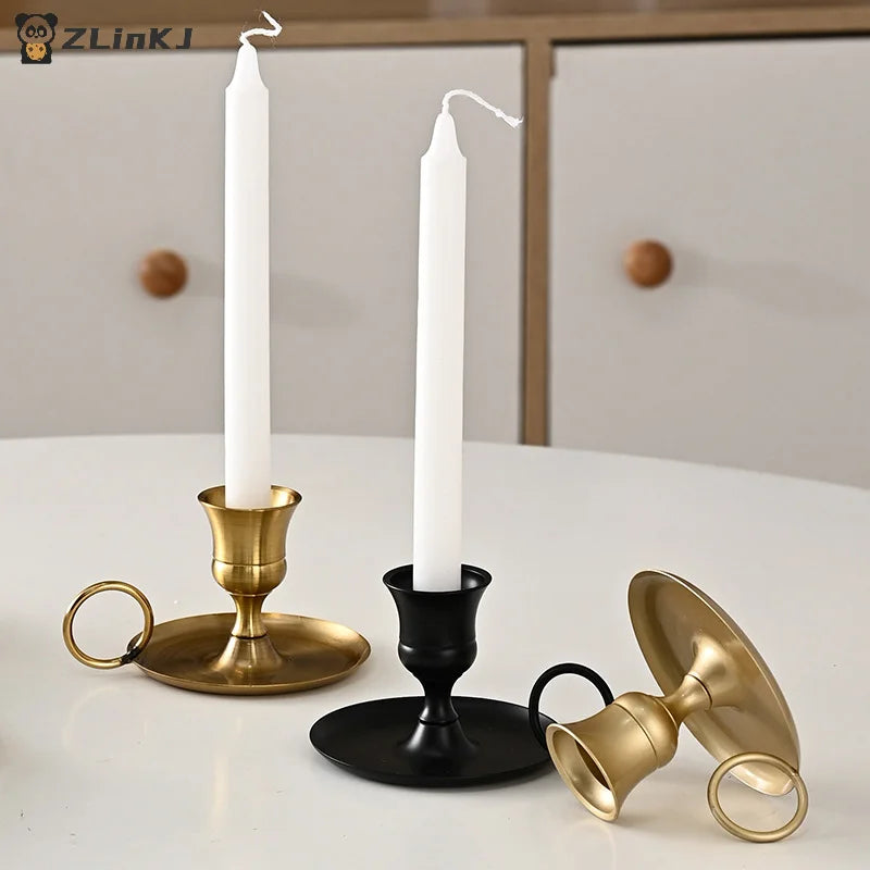 ▶Metal Candle Holder Desktop Candlestick Adornment Candle Holder With Handle Centerpiece Dining Table Wedding Festive Decoration Zpaxo