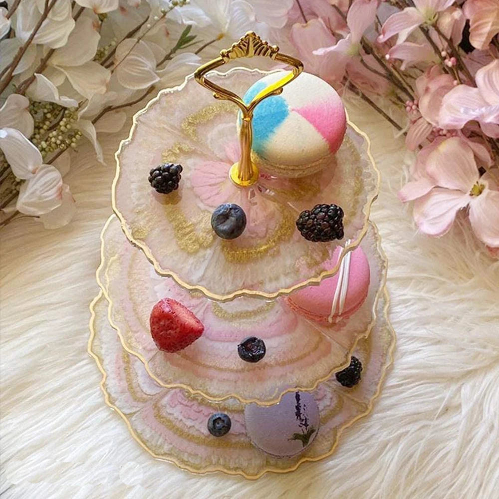 3 Tier Cake Stand Resin Silicone Molds Set Round Epoxy Resin Tray Mold with Hardware Fittings for Cupcake Serving Stand Making Zpaxo