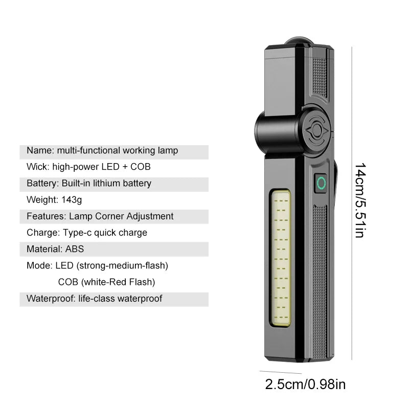 COB LED Work Light – USB Rechargeable Magnetic Torch Flashlight