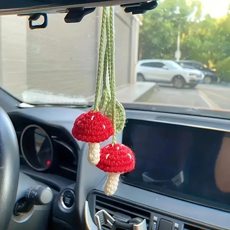 Handmade Crochet Sunflower Mushroom Car Mirror Charm Pendant
