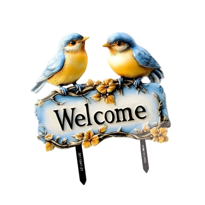 Bird Animal Theme Garden Welcome Sign Friendly PVC Ground Stake
