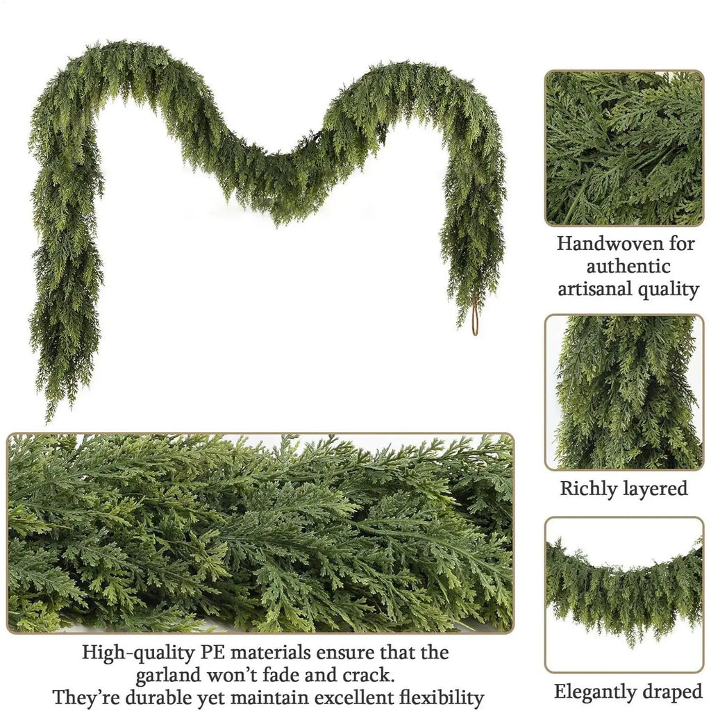 Christmas Garland Artificial Cedar Pine Realistic Foliage Winter