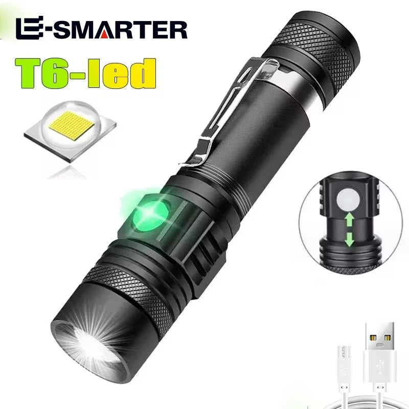 ESMARTER Zoomable T6 LED Flashlight – USB Rechargeable, 4 Modes