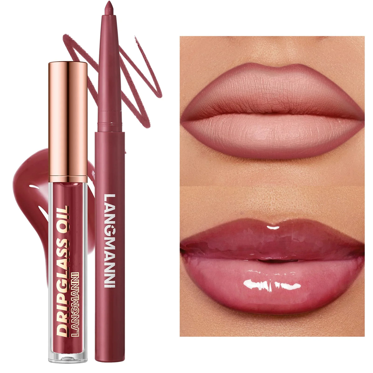 2-in-1 Lip Gloss Lipliner Durable Waterproof Non Staining Fading Zpaxo 2508-12