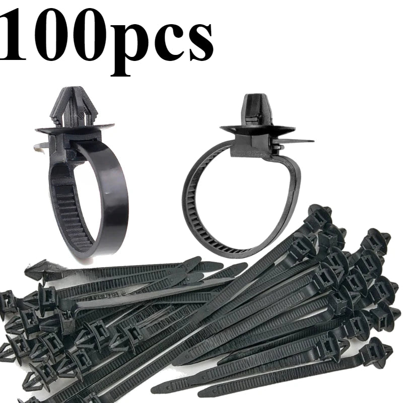 10 Car Nylon Black Cable Ties Push Mount Wire Harness Fastener Clamp