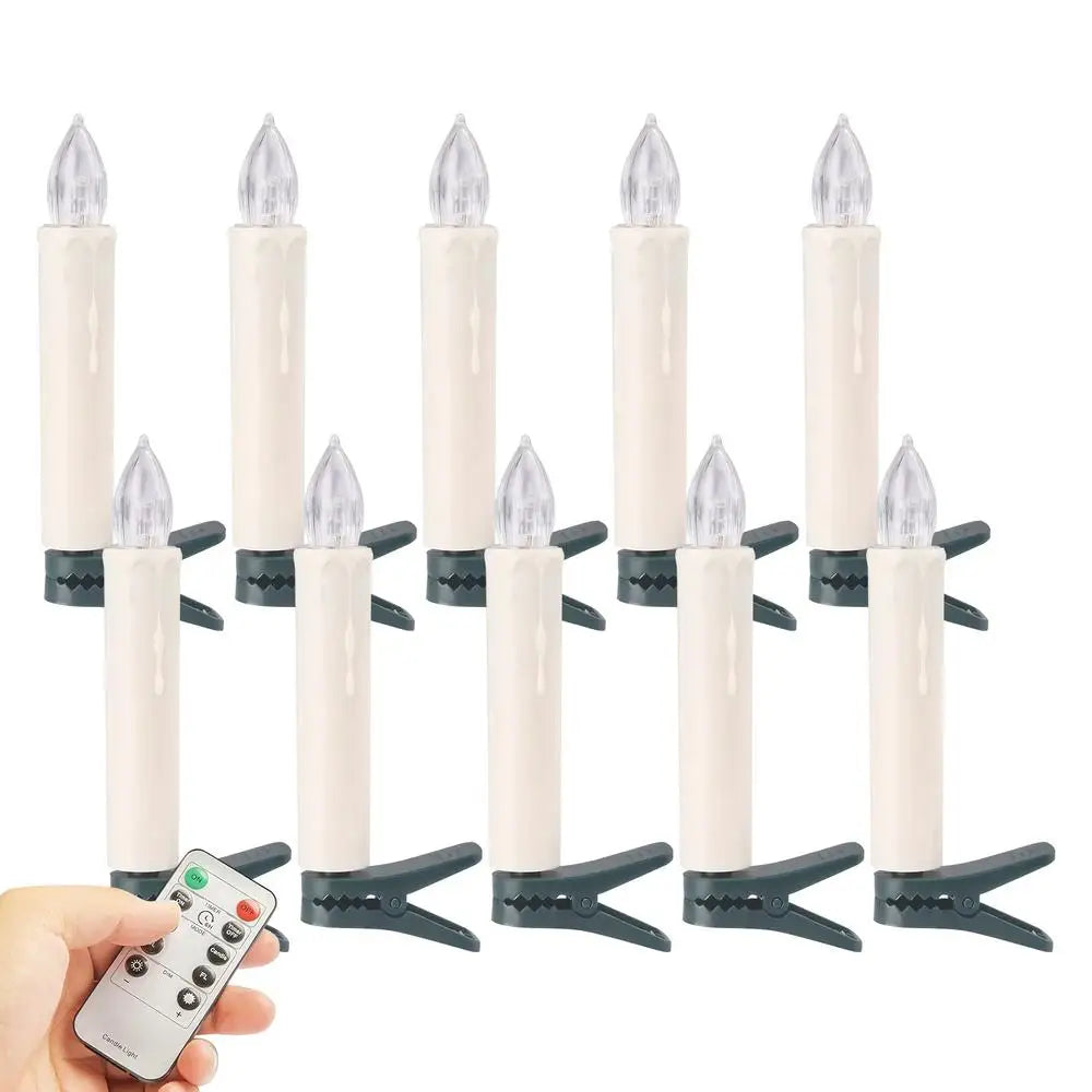 Candle Ornaments Taper LED Home Decor Remote 10 Christmas Tree