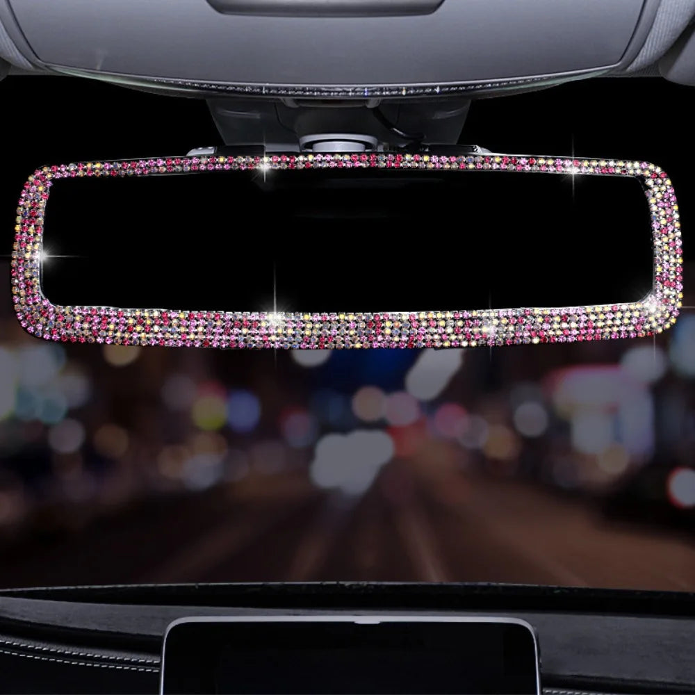 Bling Design Car Rearview Mirror Decor Full Rhinestone Shiny Crystal Zpaxo Pink 2