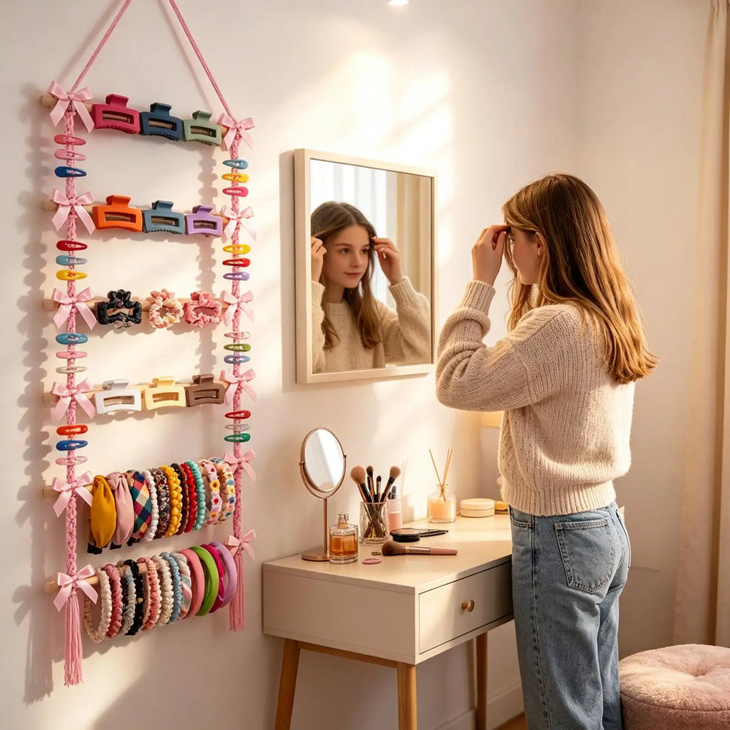 Claw Clip Holder Organizer Space-saving Vertical Macrame Bow Shelf