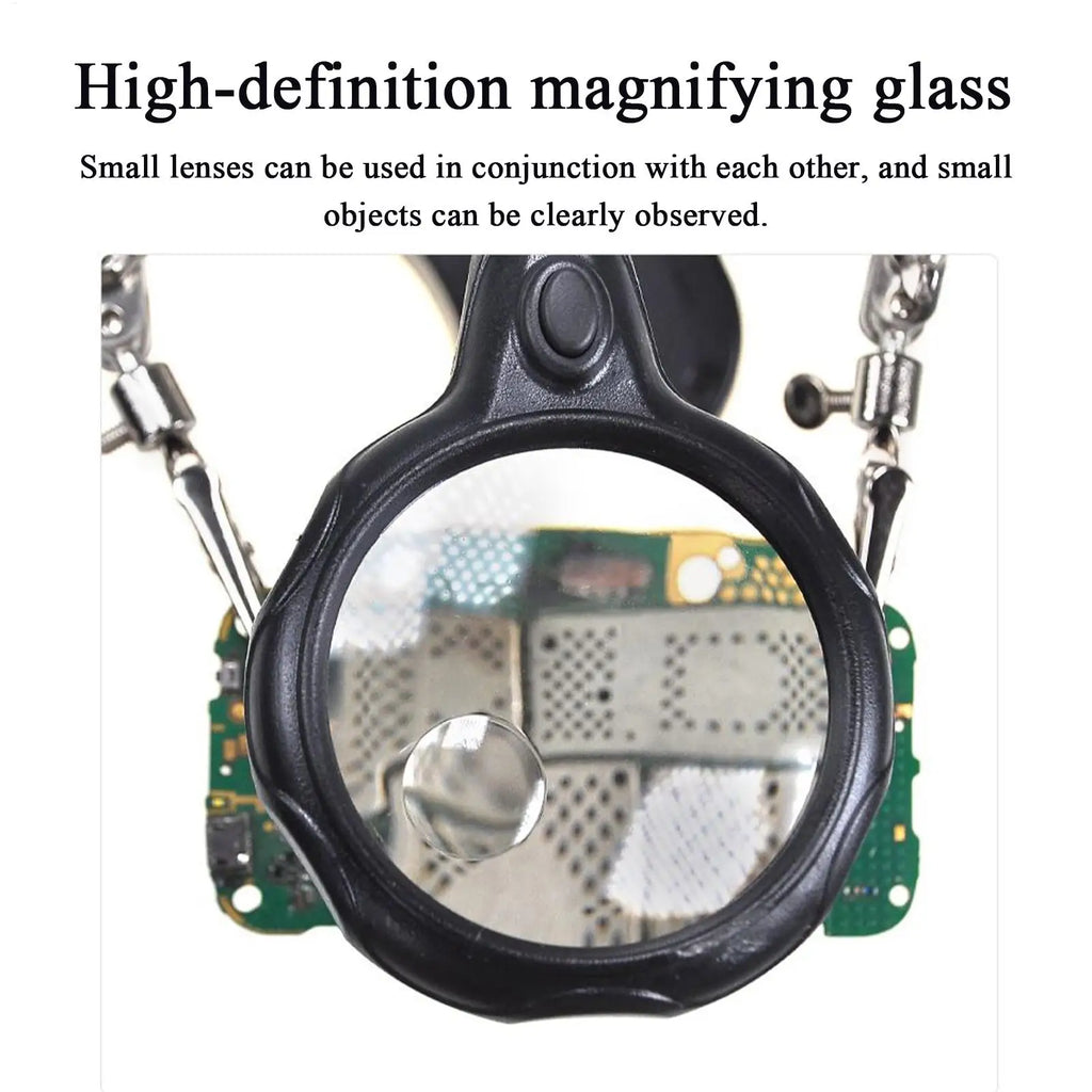 LED Helping Hands Soldering Station Magnifying Glass Clips Adjustable