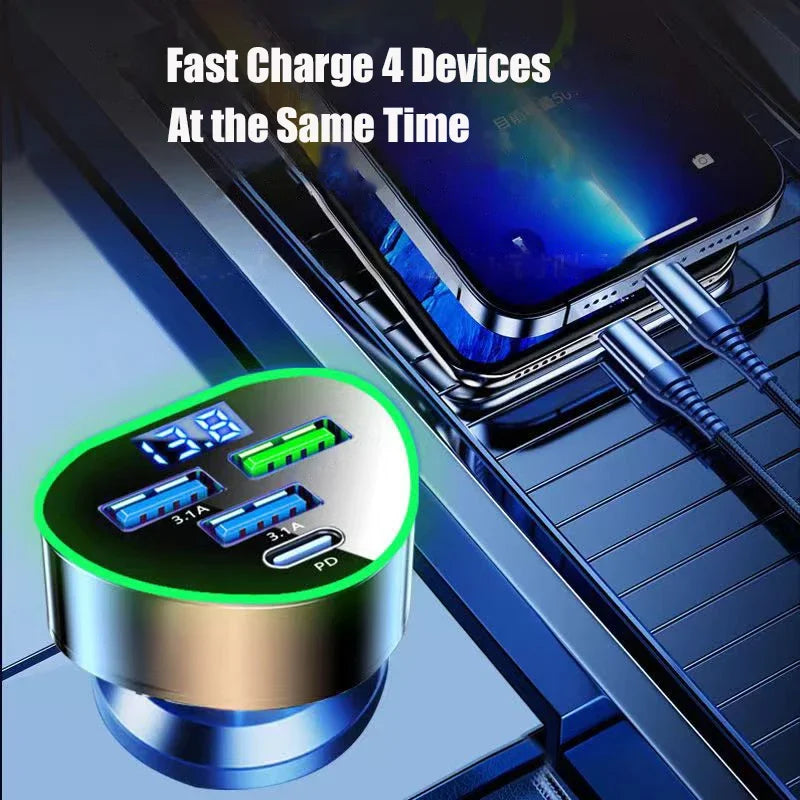 Car Phone Charger USB C Fast Charge LED Voltage Monitor Iphone Zpaxo