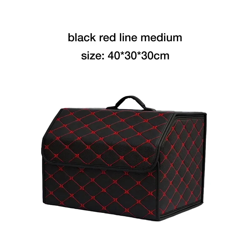 Collapsible Car Trunk Organizer with Lid | PU Leather Storage Box Car Trunk Organizer Zpaxo Red M