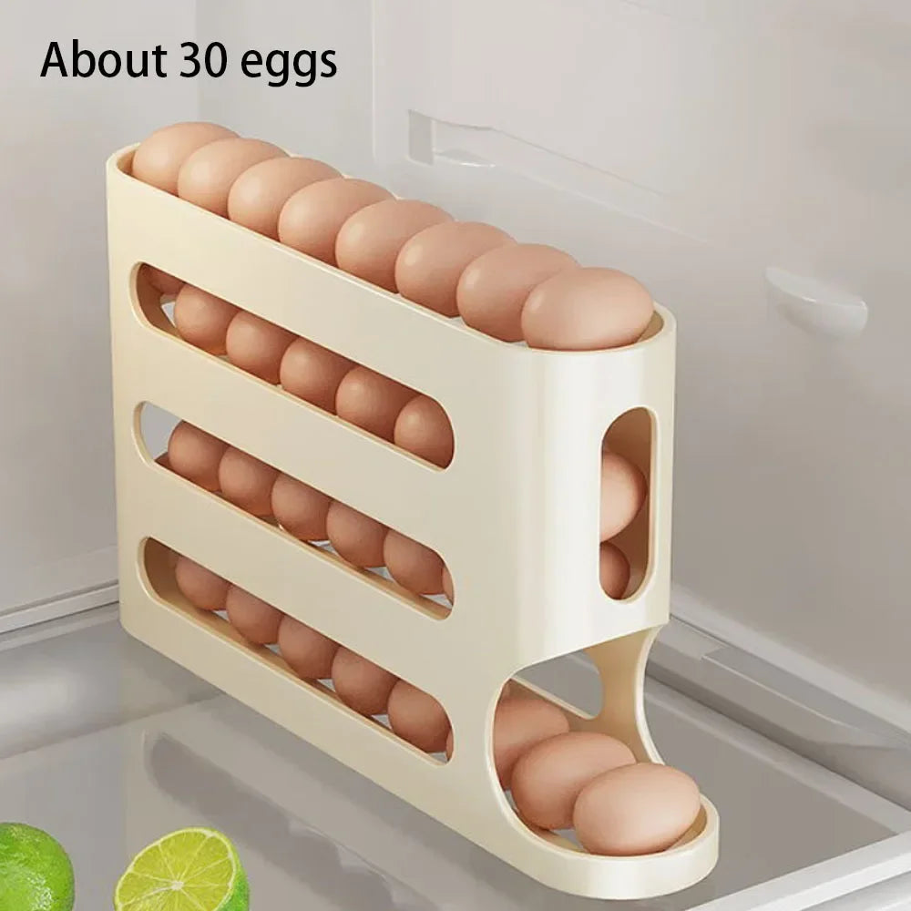 4 Layers Automatic Rolling Egg Holder Rack Fridge Egg Storage Box Container Kitchen Refrigerator Egg Dispenser Fridge Organizer Zpaxo As shown 4-tier