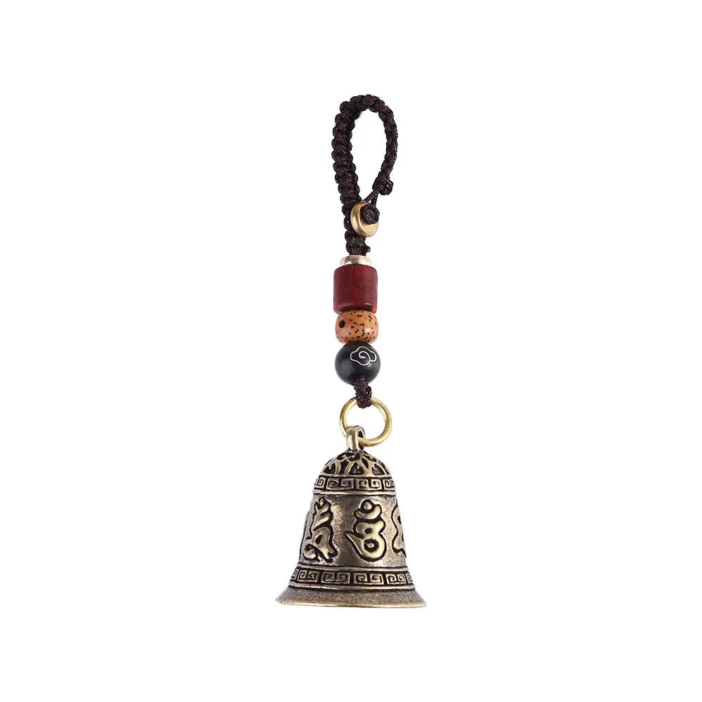 Lucky Rope Interior Accessories Brass bell Lanyard Pendants Six-word Mantra Car Key Chain Keyfob Car Key Chain Key Rings Zpaxo gold