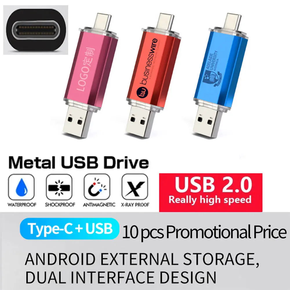 ZSUIT USB Flash Drive 2in 1 type-c Pen Drive 128GB 64GB 32GB 16G USB Stick 2.0 Mobile Pen Drive Metal U Disk Free Logo Pendrive Zpaxo