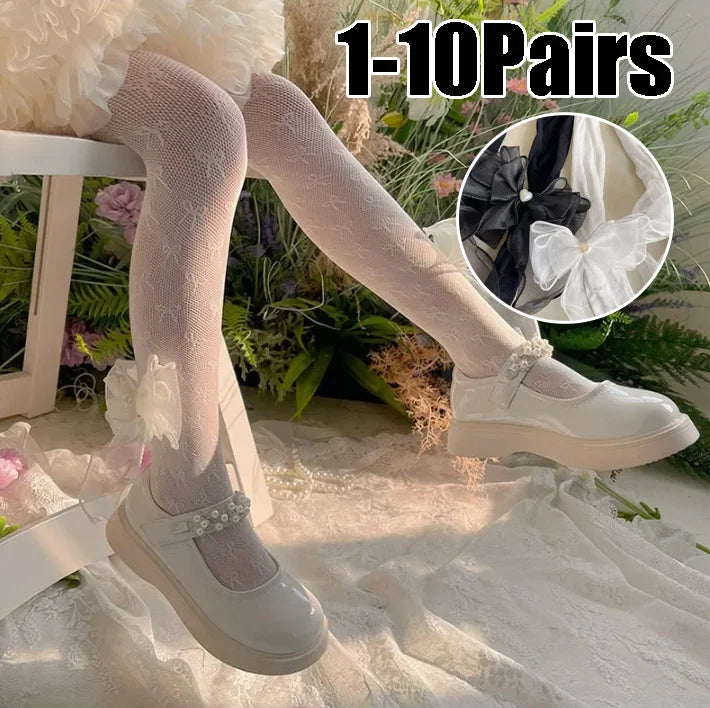 Sweet Girl Bow Lace Tights Kids Cute Toddler Ultra Thin Pantyhose