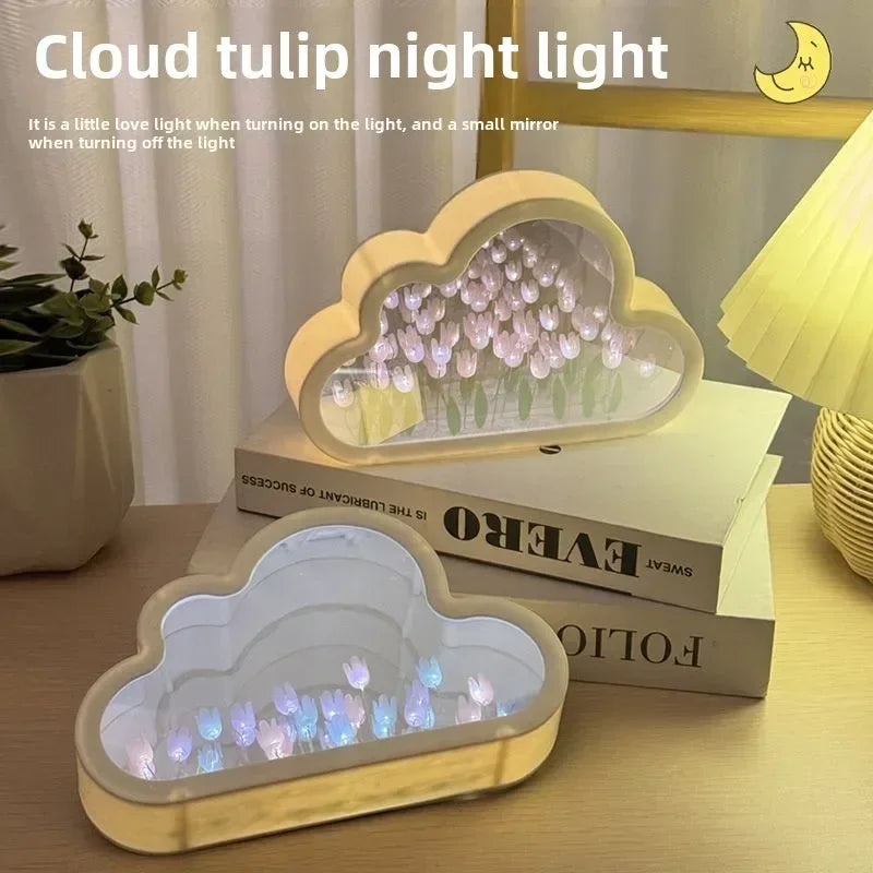 Cloud Tulip Night Light Handmade Material Flower Mirror Creative Atmosphere Lamp Valentine's Day Birthday Gift Home Decor DIY Zpaxo