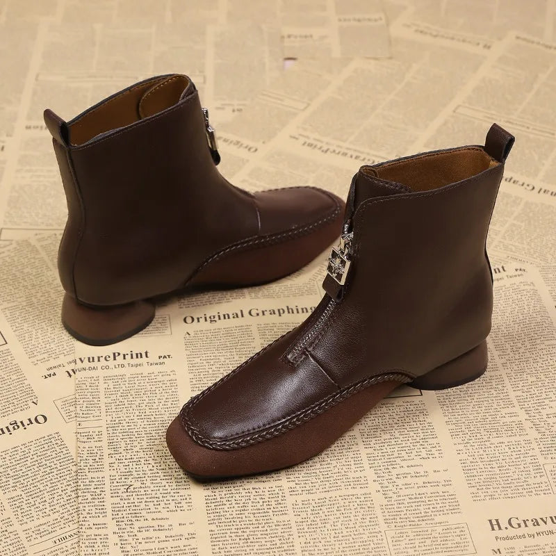 Fashionable Zipper Designer Women's Winter Ankle Boots 2026 Retro Zpaxo
