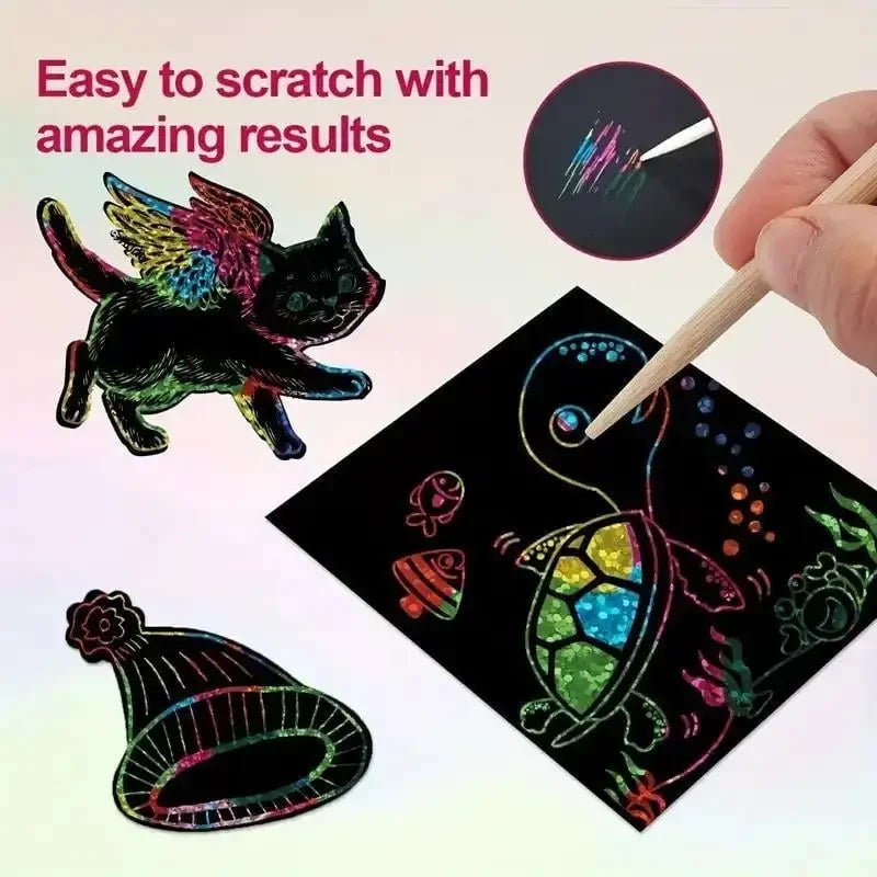 50/100/150 Sheets Magical Scratch Memo Boxes, Rainbow Scratch Mini Art Notes, Art Handmade DIY Party Supplies Zpaxo
