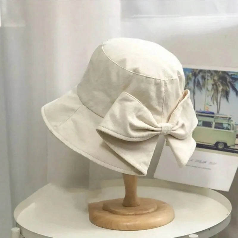 Women's Bowknot Fisherman Hat Reversible Dual-side Bucket UV Sun