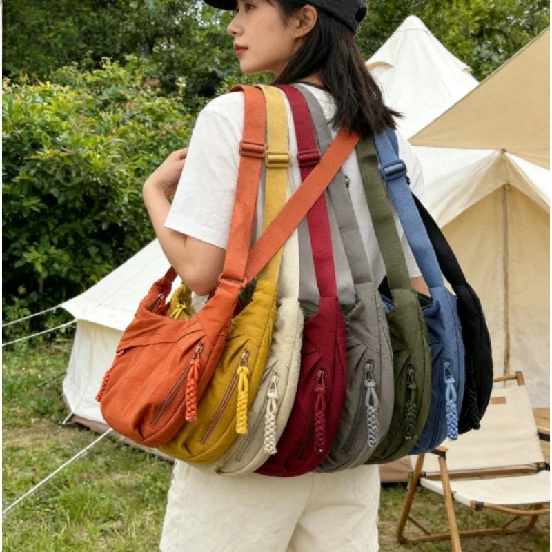 Trendy Women S Soft Cloth Shoulder Bag Solid Casual Large Capacity