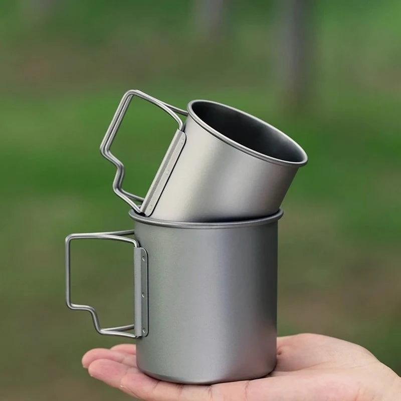 Outdoor Titanium Lightweight Portable Tea Coffee Cup Folding Handle