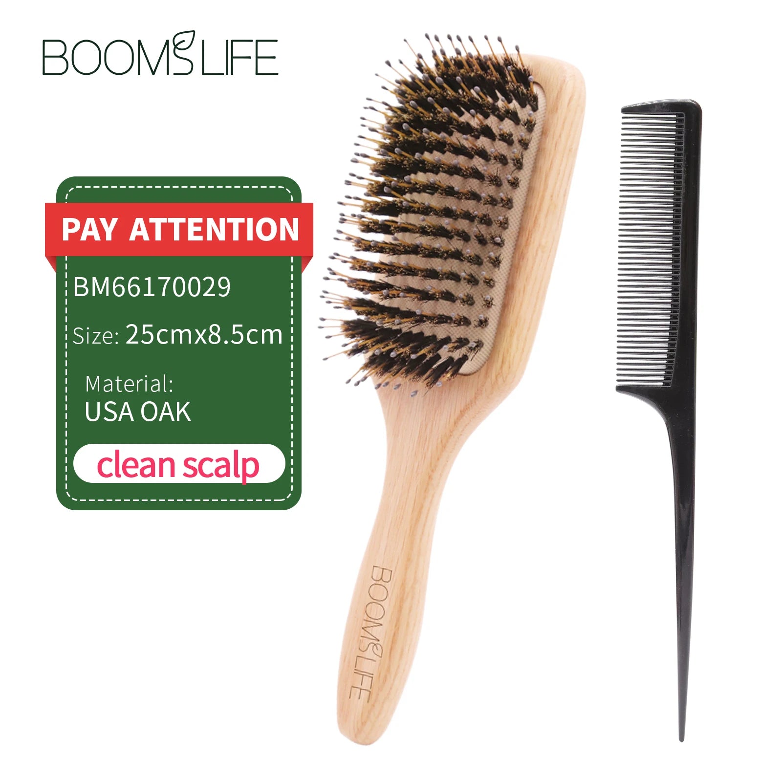 Boar Bristle HairBrush Wood Hair Brush Peine OAK Wood Combs for Women Barber Beauty Care Paddle Scalp Massage Brush Zpaxo 2pc Boar mix Nylon