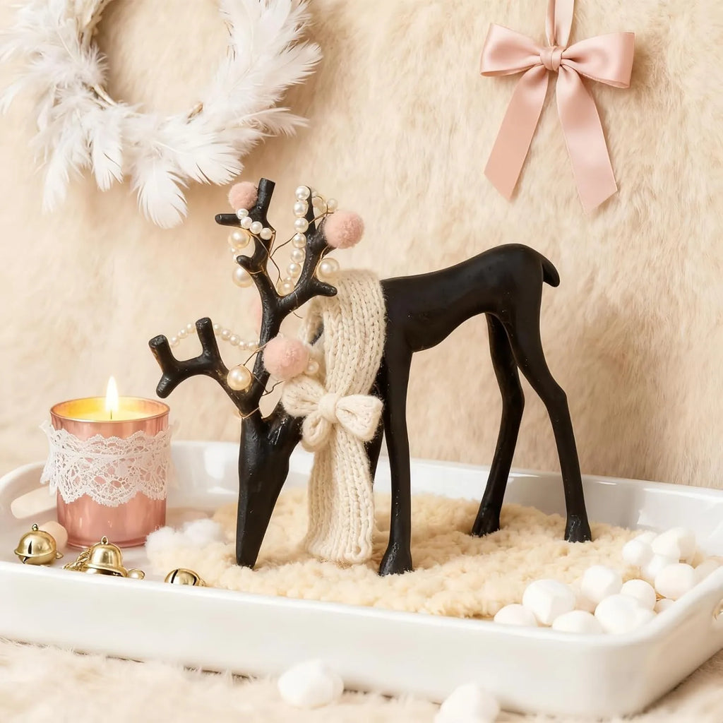 Christmas Decorations 2 Black Reindeer Statues Modern Xmas Figurines