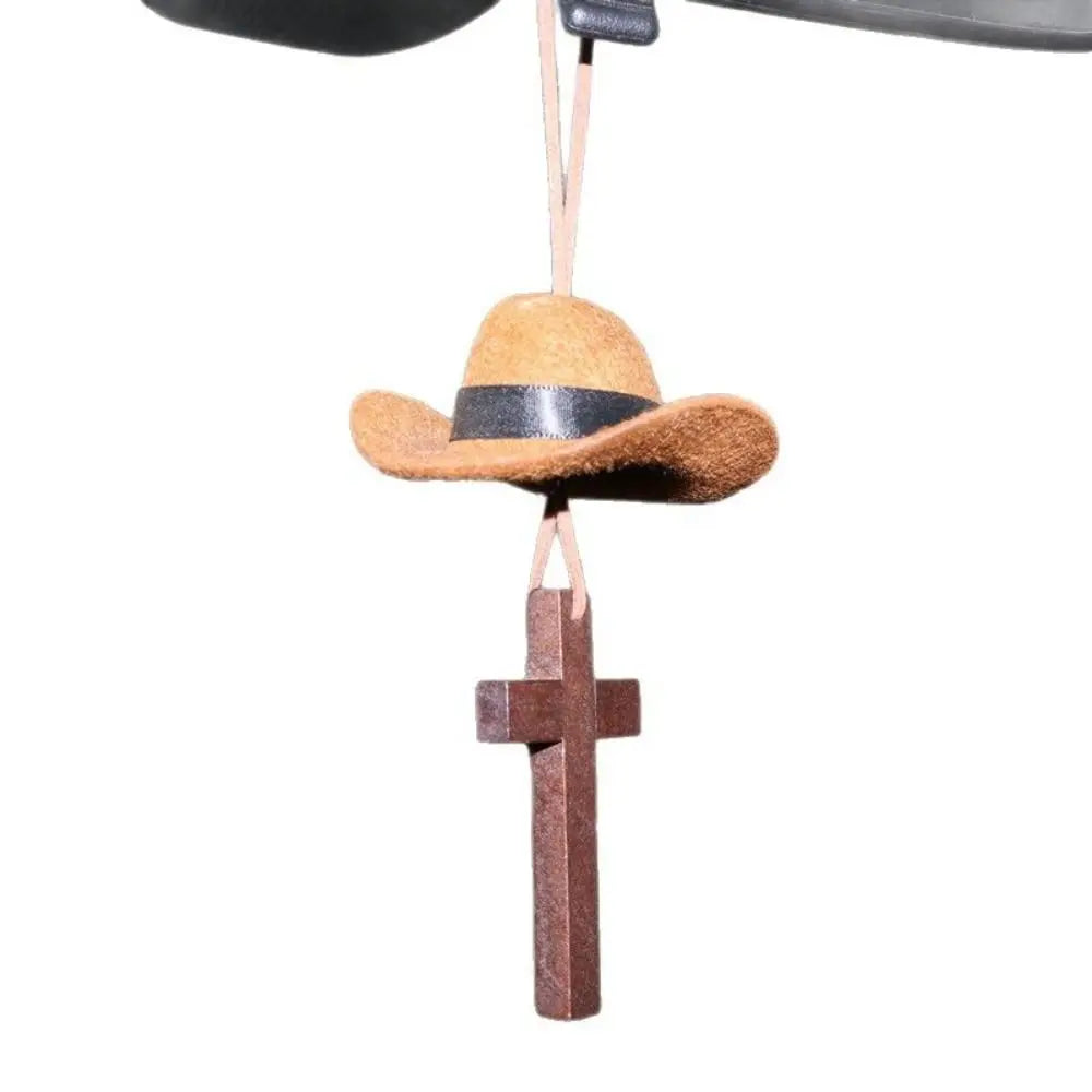 Cowboy Hat Car Pendant Cow Pattern Coffee Cross Ornament Love Western Zpaxo